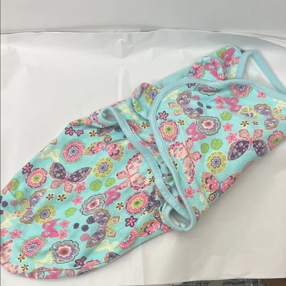 Swaddle me mint green with flower and butterfly print cotton swaddle Size small